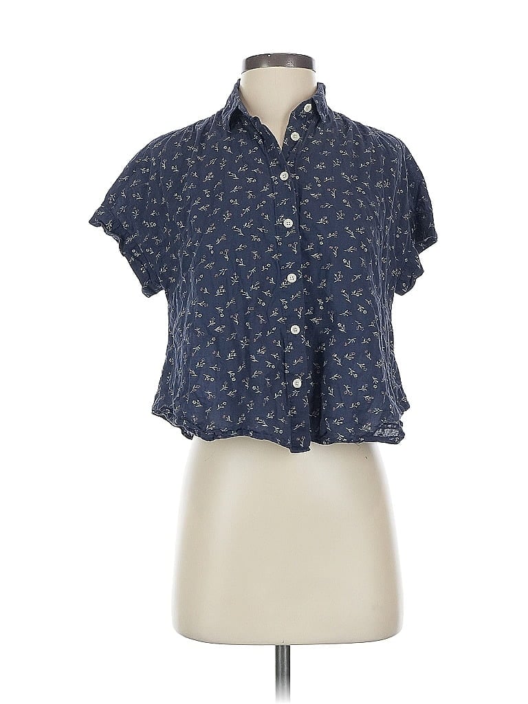 Pre-owned Madewell Short Sleeve Blouse In Blue