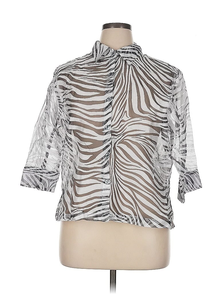 Notations Animal Print Silver 3/4 Sleeve Blouse Size XL - photo 1