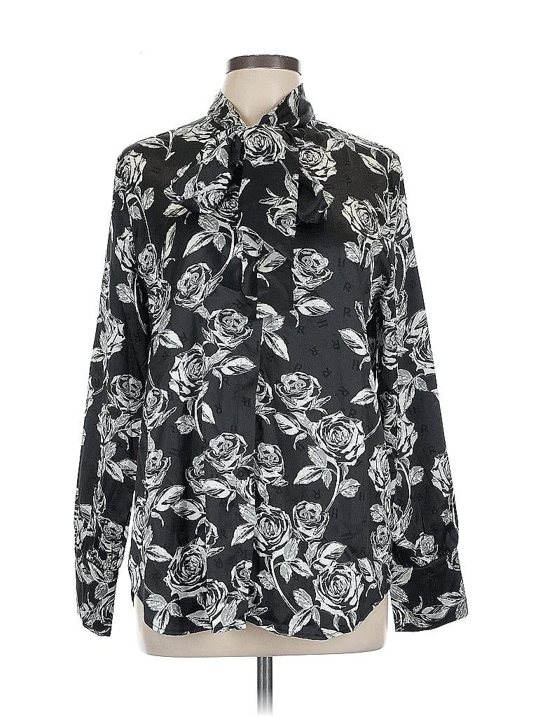 Gracia 100% Polyester Floral Black Long Sleeve Blouse Size L - photo 1