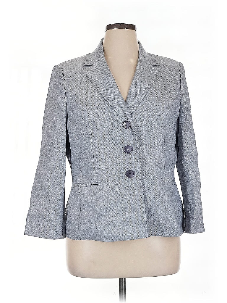 Le Suit 100% Polyester Chevron-herringbone Gray Blue Blazer Size 16 - photo 1