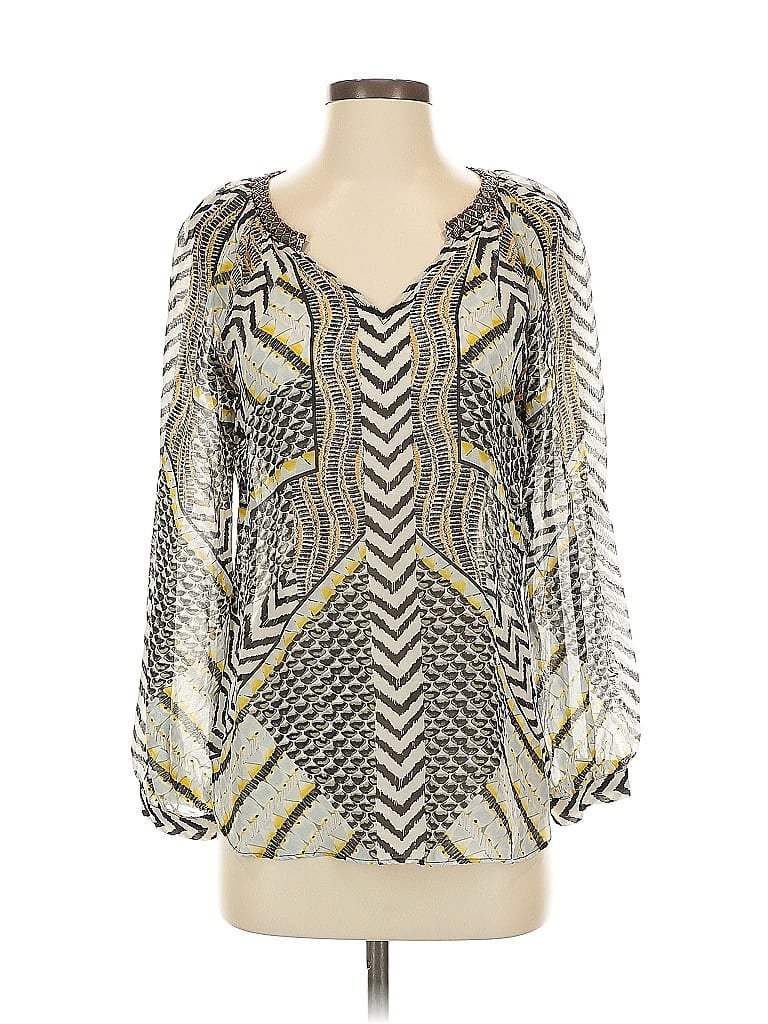 Hale Bob 100% Silk Silver Long Sleeve Silk Top Size S - photo 1