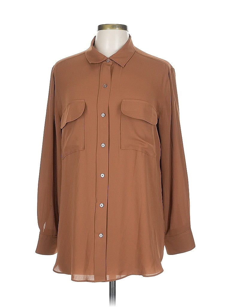 Ann Taylor LOFT Brown Long Sleeve Button-Down Shirt Size L - photo 1
