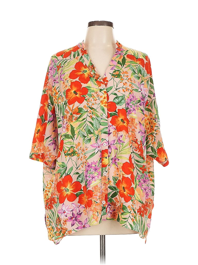 IMAN 100% Polyester Tropical Orange Kimono Size L - photo 1
