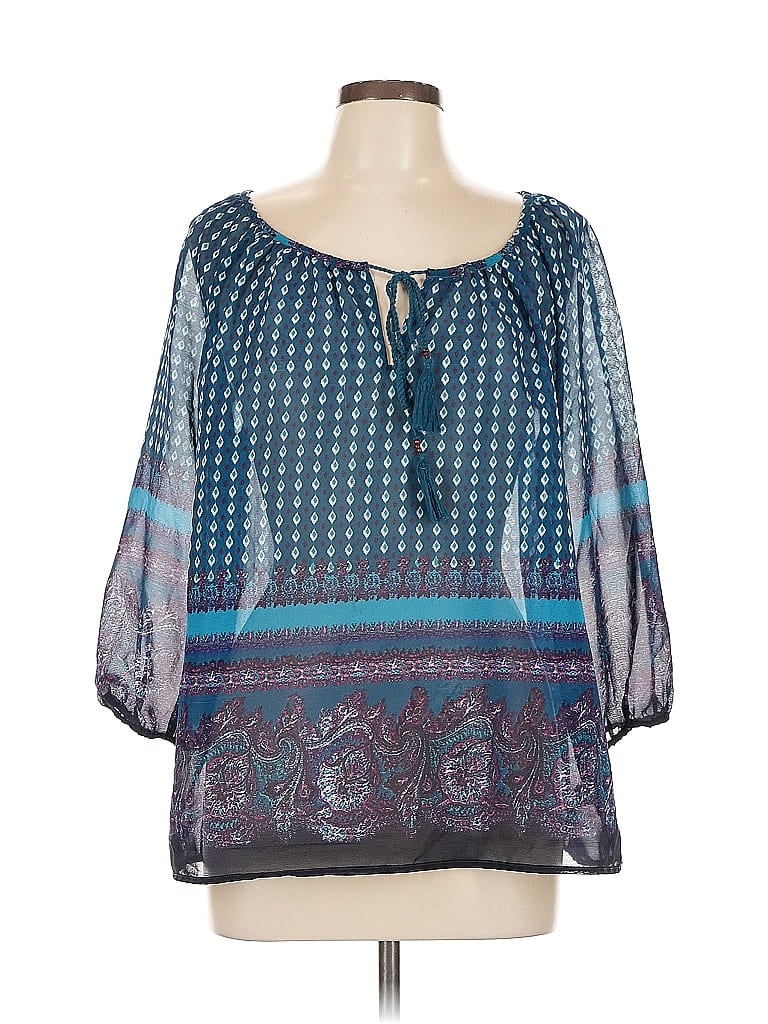 Pre-owned Cynthia Rowley 3/4 Sleeve Blouse In Blue