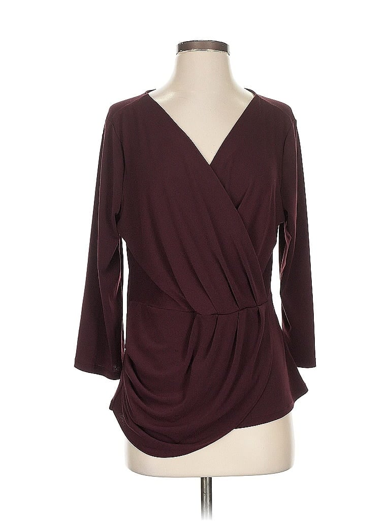 Pre-owned Ann Taylor 3/4 Sleeve Top Burgundy Plunge Neckline Tops