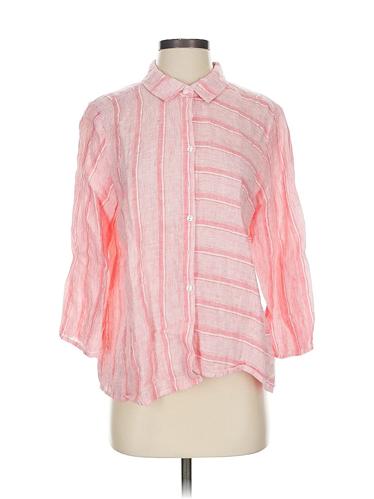Habitat 100% Linen Stripes Pink 3/4 Sleeve Button-Down Shirt Size S - photo 1