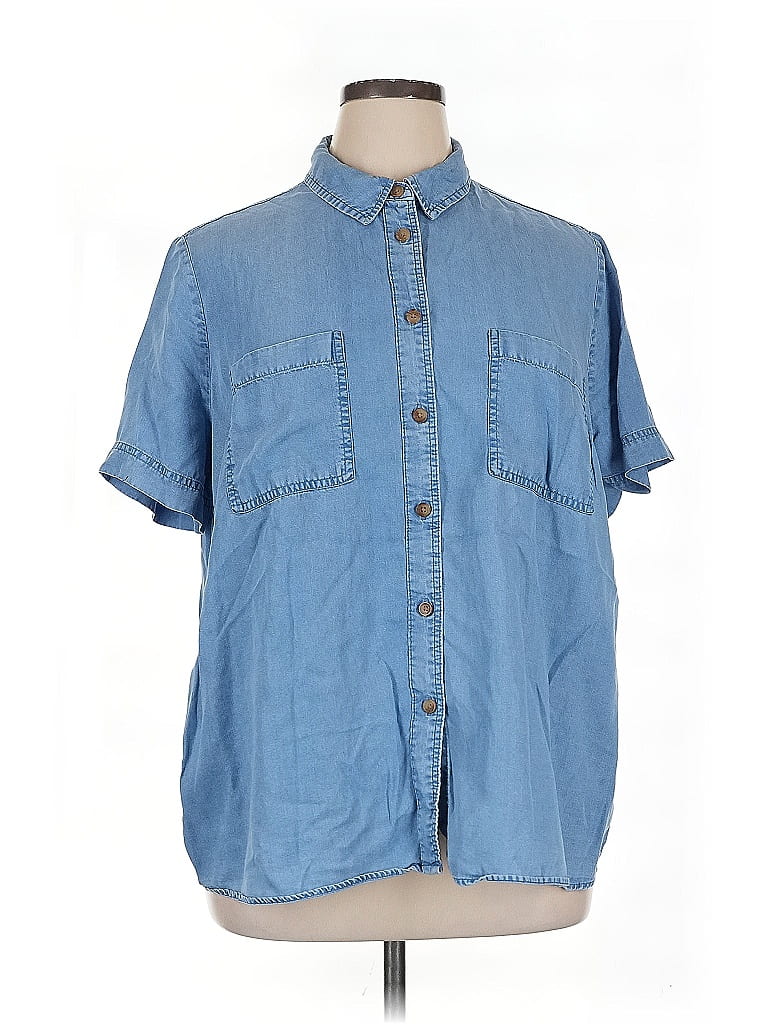 Terra & Sky 100% Lyocell Blue Short Sleeve Button-Down Shirt Size 1X - photo 1