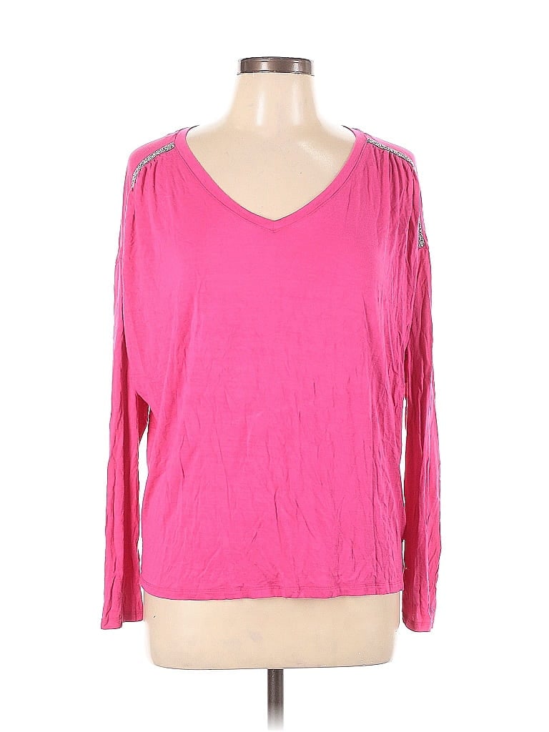 Pre-owned Jennifer Lopez Long Sleeve Top Pink V Neck Tops