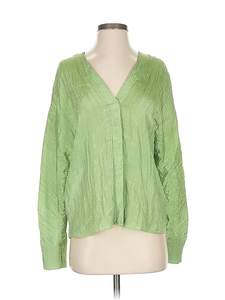 Pre-owned Vince Long Sleeve Blouse In Green