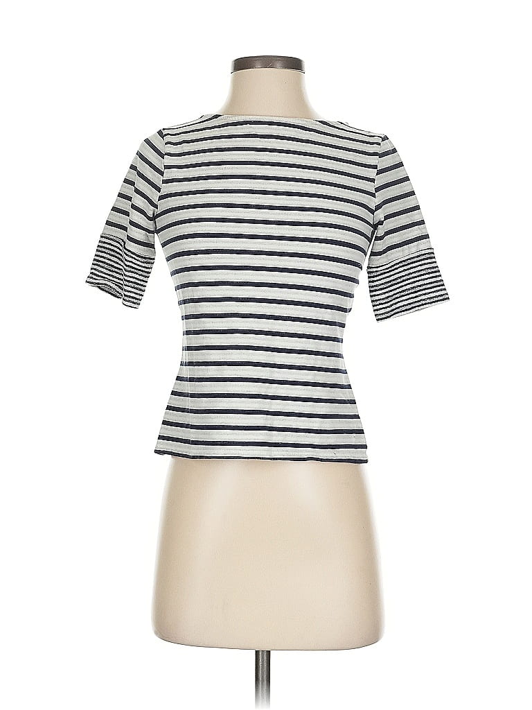 Three Dots Stripes Silver Short Sleeve T-Shirt Size XS - photo 1