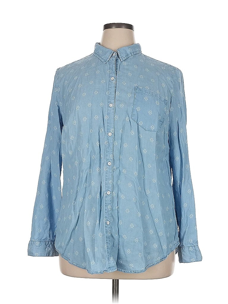 Westport 100% Lyocell Polka Dots Blue Long Sleeve Button-Down Shirt Size XL - photo 1