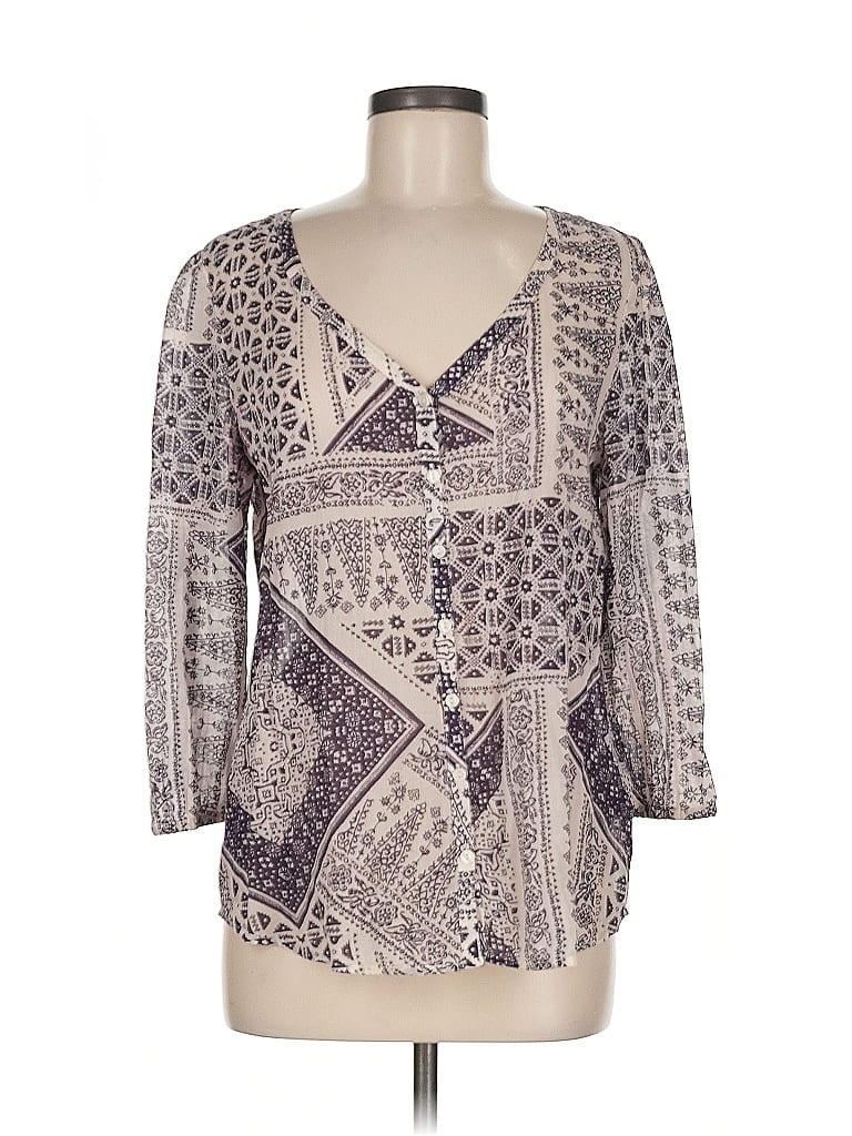 Pre-owned Lucky Brand 3/4 Sleeve Blouse In Gray