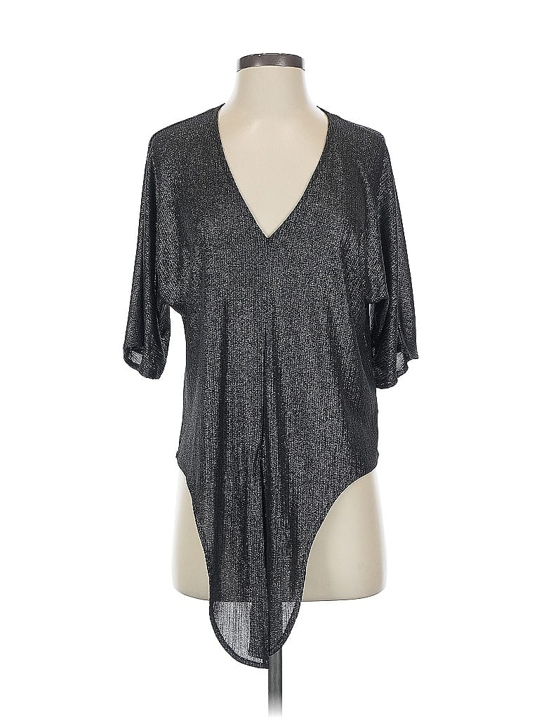 Veronica M. Metallic Silver Short Sleeve Blouse Size XS - photo 1