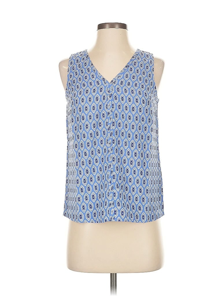Pre-owned J.crew Factory Store Tank Top Blue Graphic Pattern V-neck Tops