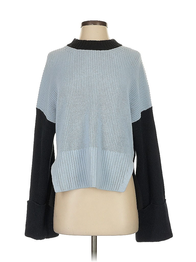 Stockholm Atelier & Other Stories 100% Cotton Color Block Blue Turtleneck Sweater Size XS - photo 1