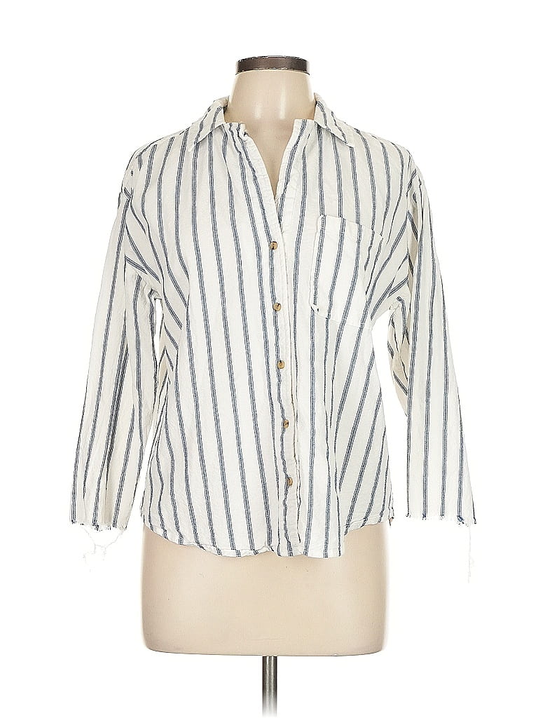Velvet Heart Stripes Ivory 3/4 Sleeve Button-Down Shirt Size L - photo 1