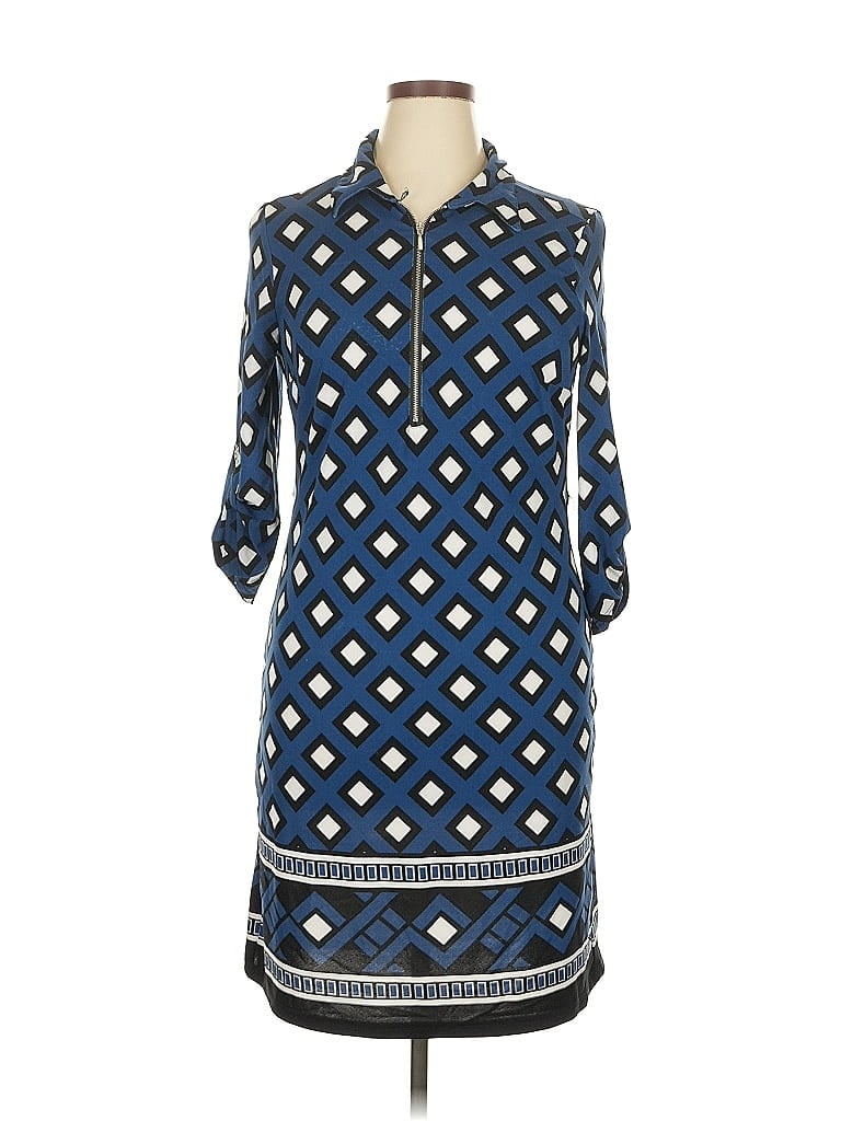 Pre-owned Mlle Gabrielle 3/4 Sleeve Top Blue Keyhole Neckline Tops