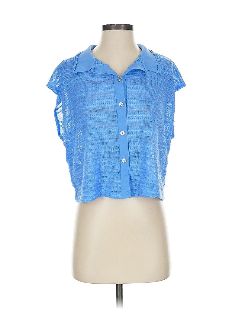 Pre-owned Mng Short Sleeve Top Blue Collared Neckline Tops