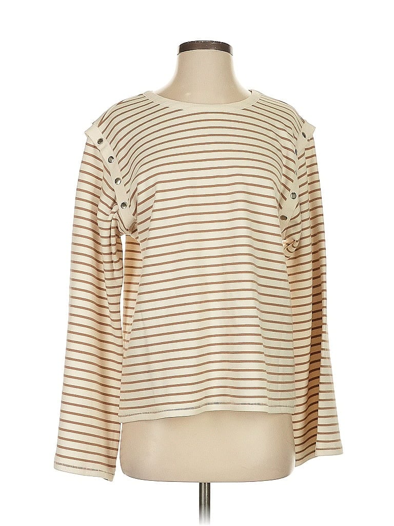 Pre-owned Maeve By Anthropologie Long Sleeve Top Tan Boatneck Tops In Brown
