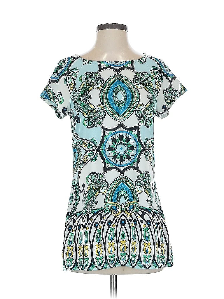 Pre-owned Inc International Concepts Short Sleeve Blouse In Blue