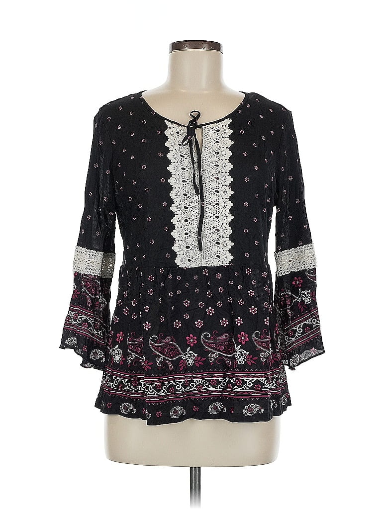 Pre-owned Style & Co 3/4 Sleeve Blouse In Black