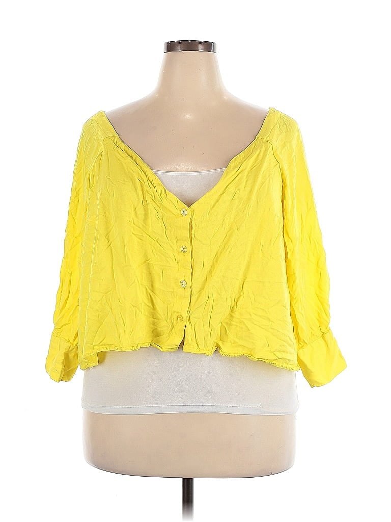 Pre-owned Eloquii 3/4 Sleeve Blouse In Yellow