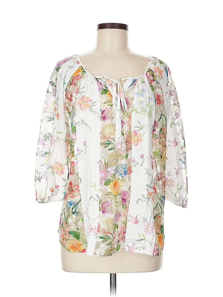 Pre-owned Figueroa & Flower 3/4 Sleeve Blouse In White