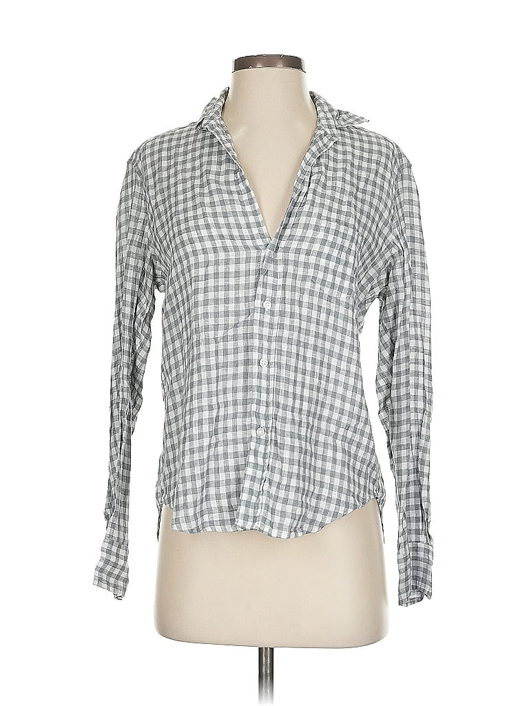 Frank & Eileen 100% Linen Checkered-gingham Gray Long Sleeve Blouse Size XXS - photo 1