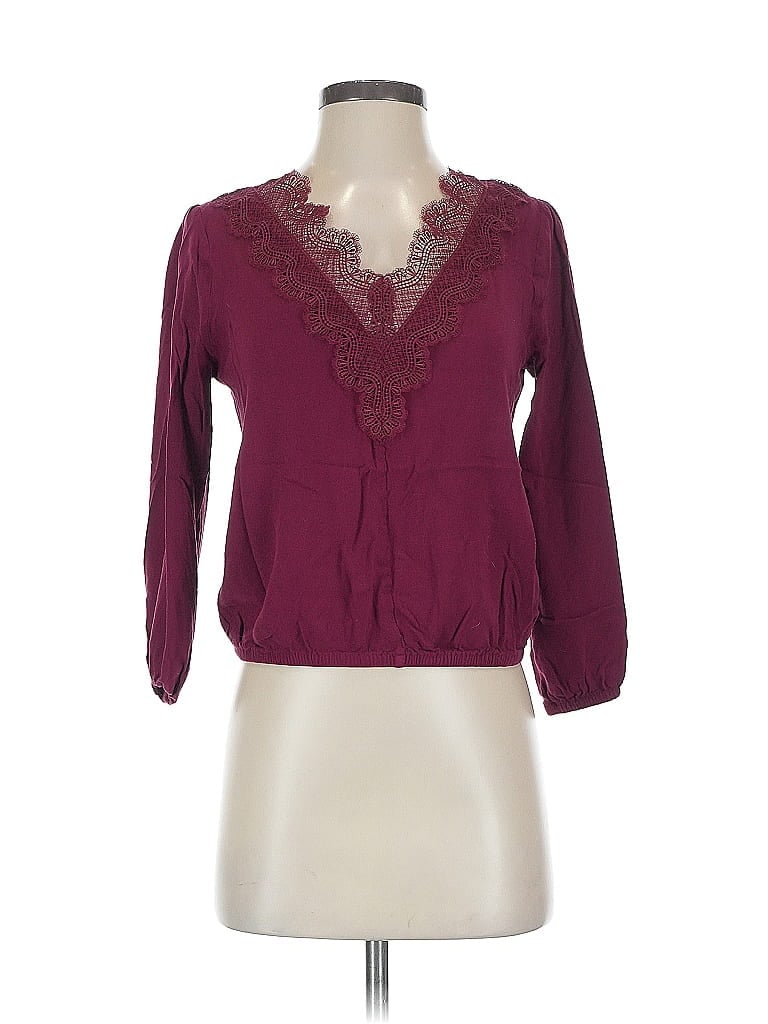 Pre-owned Express 3/4 Sleeve Blouse In Burgundy