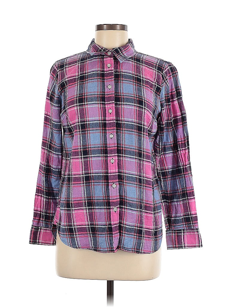 Talbots Plaid Pink Long Sleeve Button-Down Shirt Size M - photo 1