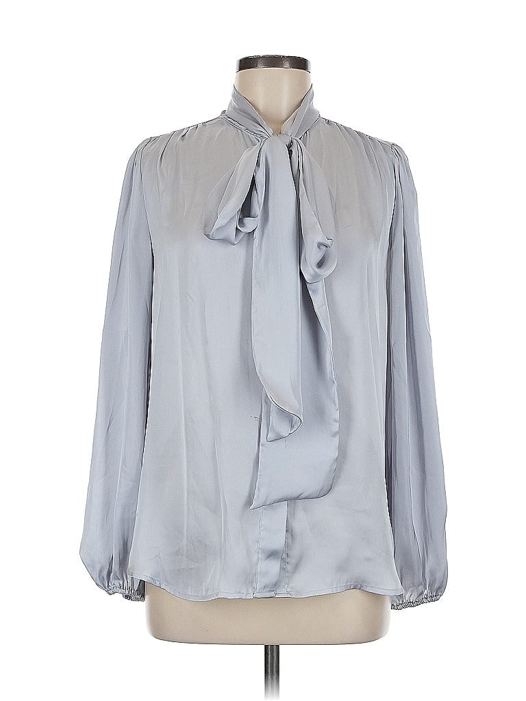 Eva Mendes by New York & Company 100% Polyester Gray Blue Long Sleeve Blouse Size M - photo 1