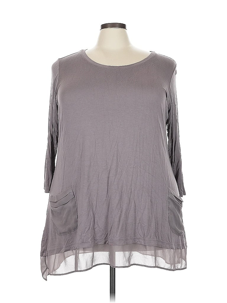 LOGO by Lori Goldstein Gray 3/4 Sleeve T-Shirt Size 3X - photo 1