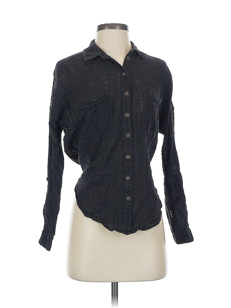 Pre-owned Free People Long Sleeve Button Down Shirt In Black
