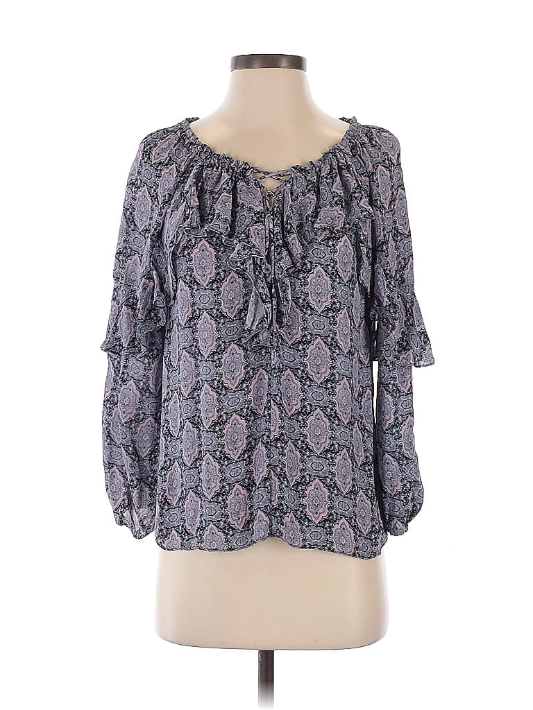 Pre-owned Kobi Halperin 3/4 Sleeve Silk Top Blue Sweetheart Neckline Tops