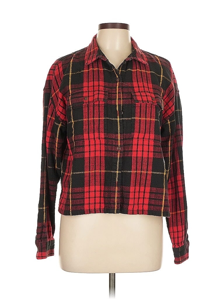 L.L.Bean Signature 100% Cotton Plaid Red Long Sleeve Button-Down Shirt Size L - photo 1