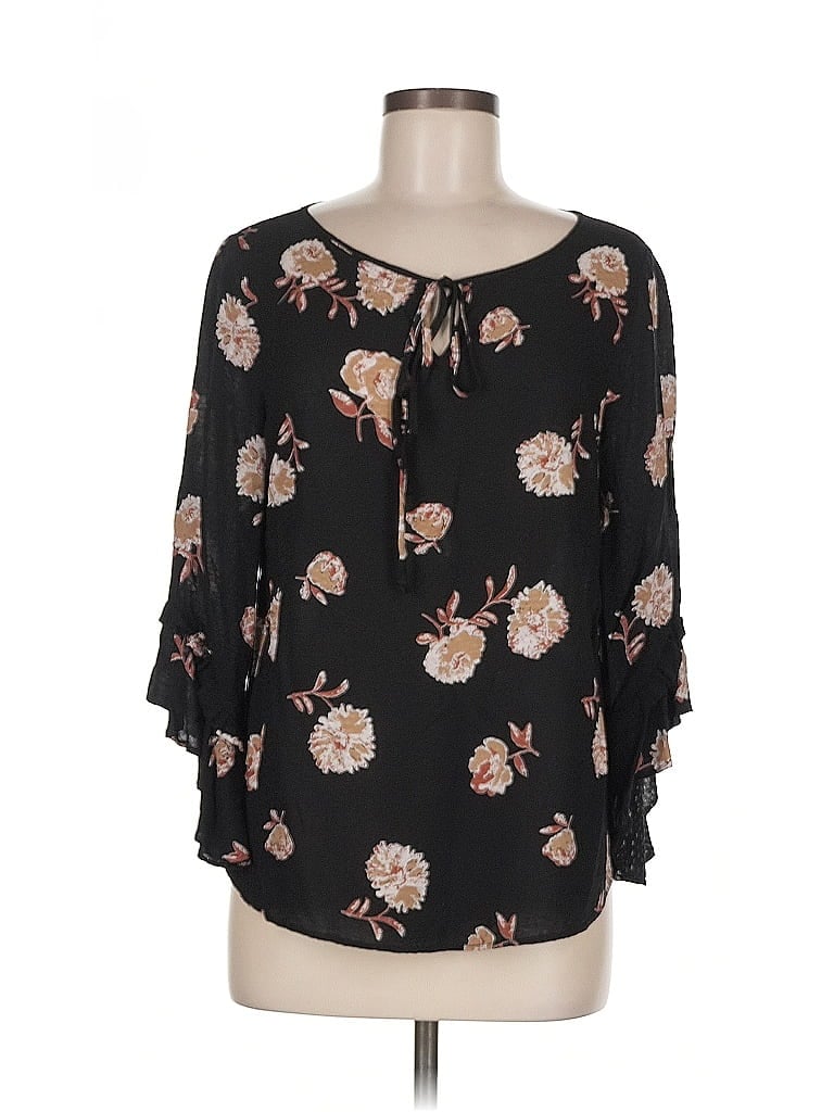 Everly 100% Rayon Black 3/4 Sleeve Blouse Size M - photo 1