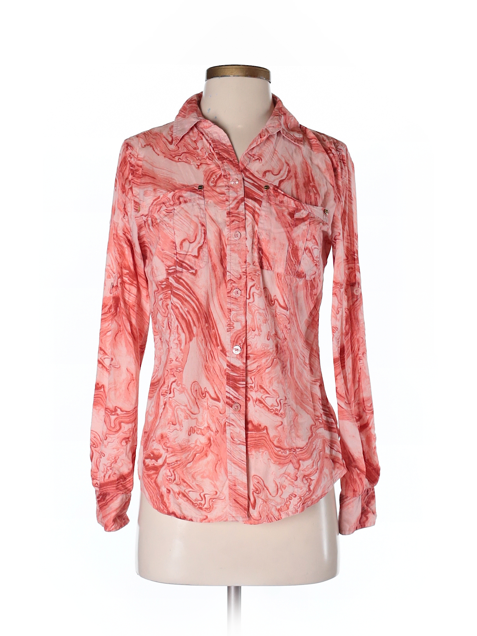 MICHAEL Michael Kors 100% Cotton Print Coral Long Sleeve Button-Down ...