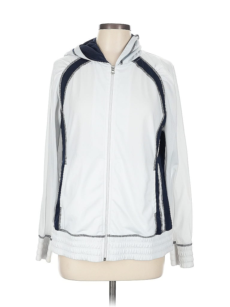Pre-owned Sjb Active By St. John's Bay Zip Up Hoodie In White
