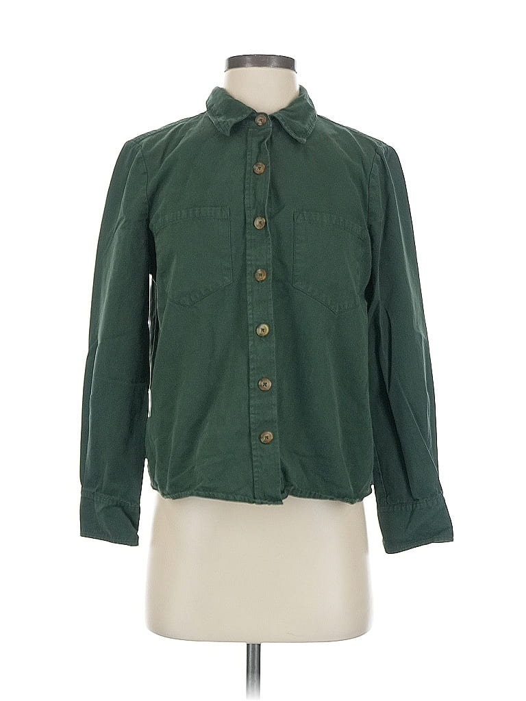 Plus Size Green Solid Button Cotton Shirts Mid Dress Short Sleeve main image 0