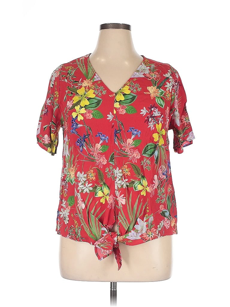 Pre-owned Karen Kane Short Sleeve Blouse In Red