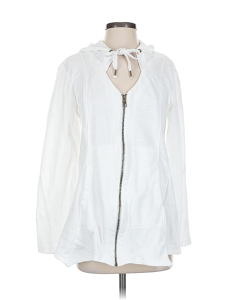Pre-owned Mind Set By Xcvi Zip Up Hoodie In White