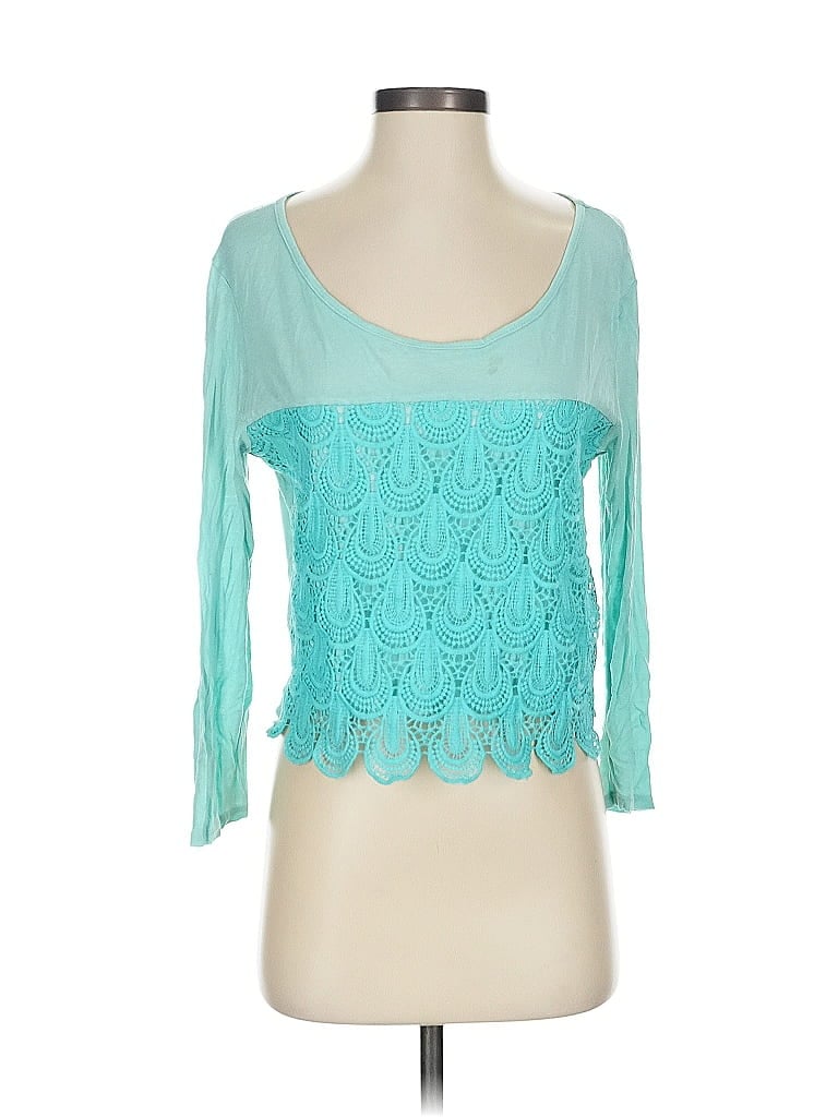Pre-owned Rue21 3/4 Sleeve Top Teal Sweetheart Neckline Tops In Blue