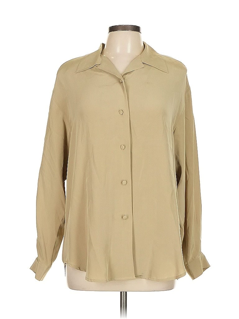 Doncaster Collection 100% Silk Tan Long Sleeve Silk Top Size 12 - photo 1