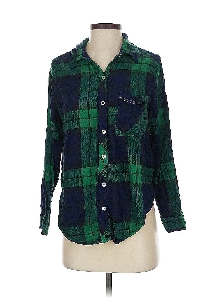Pre-owned Aerie Long Sleeve Button Down Shirt In Green