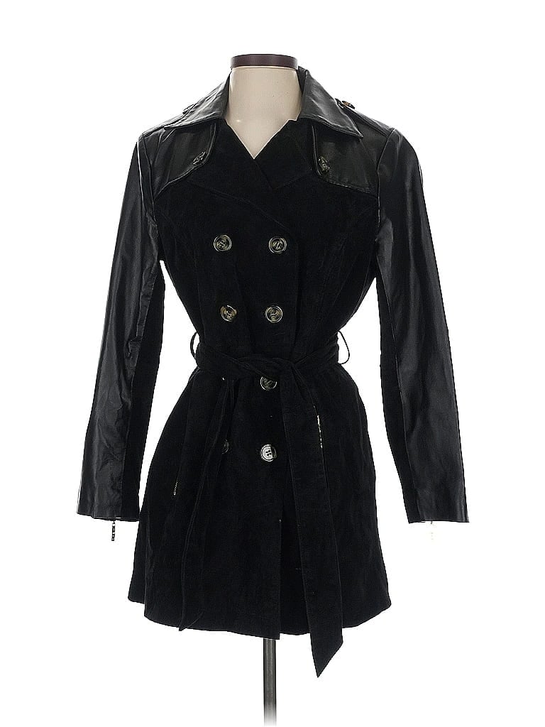IMAN 100% Leather Black Trenchcoat Size S - photo 1