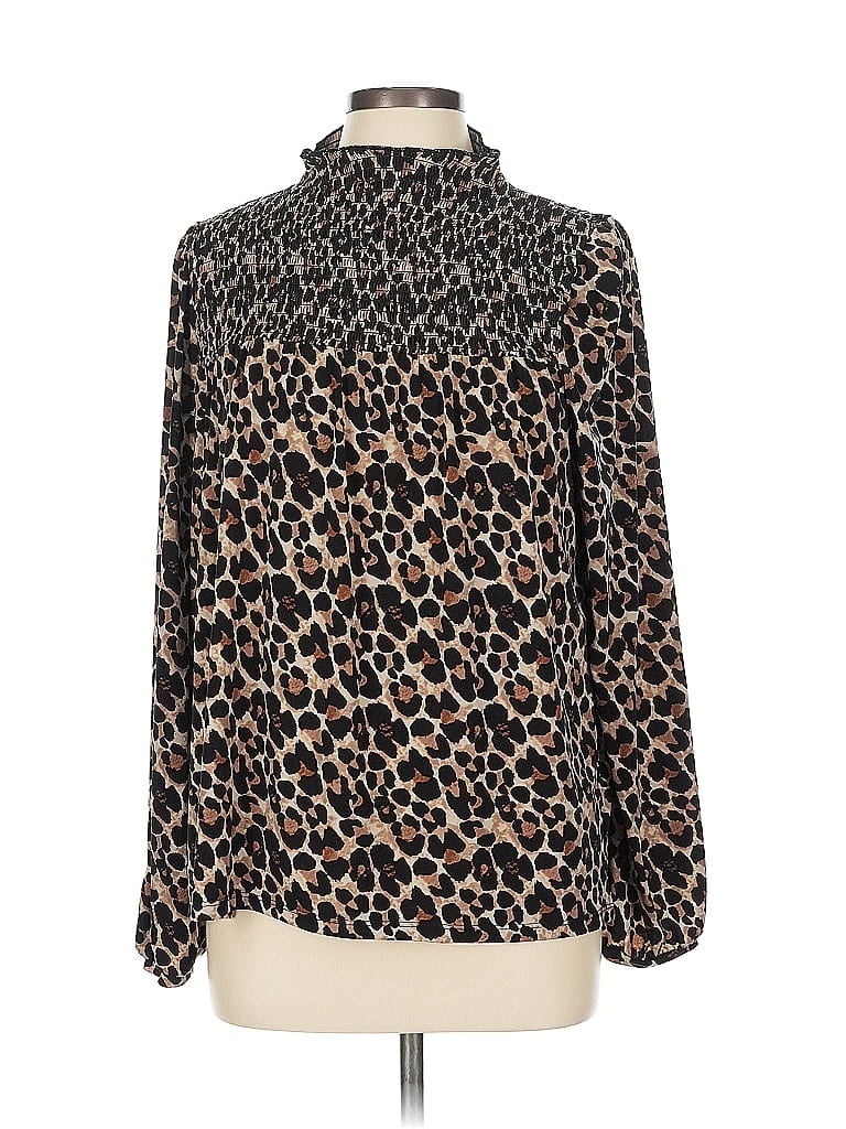 Ann Taylor Factory Animal Print Brown Long Sleeve Blouse Size L - photo 1