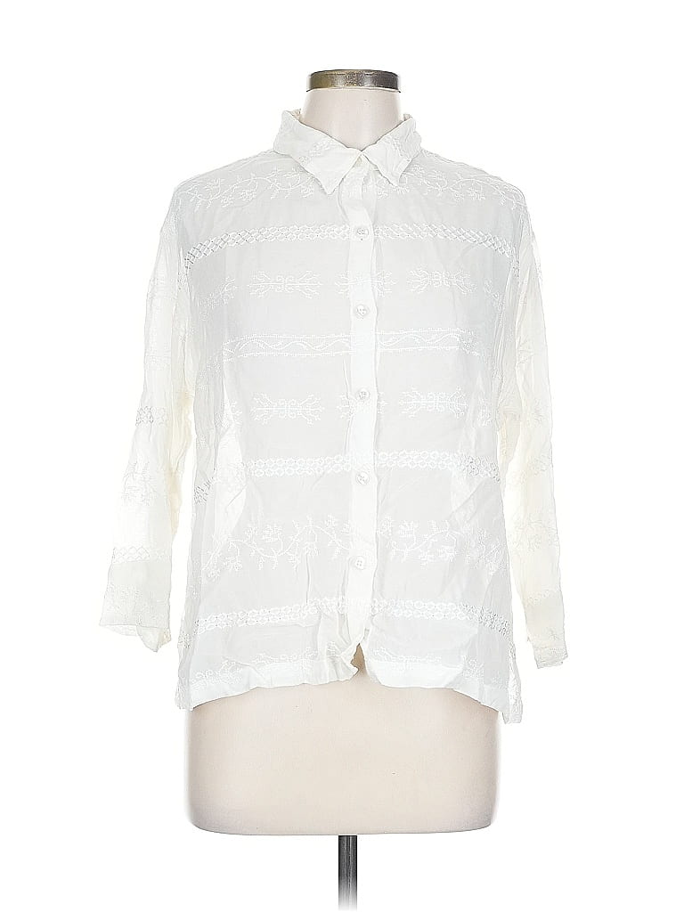 Pre-owned Chico's Design 3/4 Sleeve Button Down Shirt In White