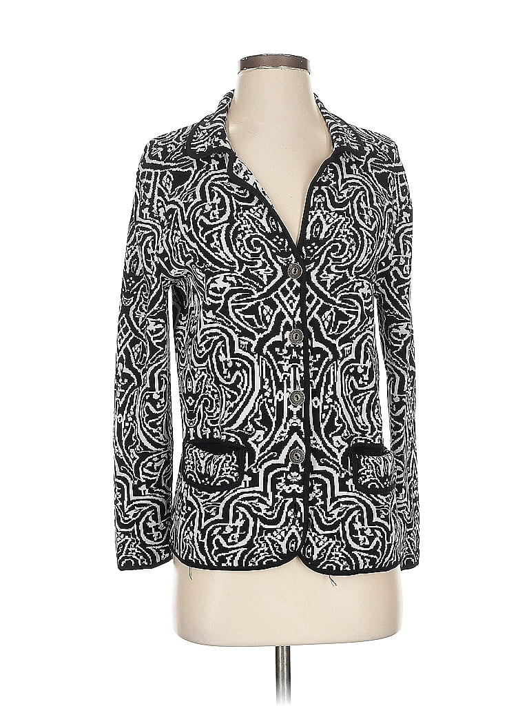 Pre-owned Chico's Silk Cardigan Sweater In Silver