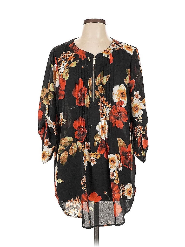 Avenue 100% Polyester Floral Black 3/4 Sleeve Blouse Size 18 - photo 1