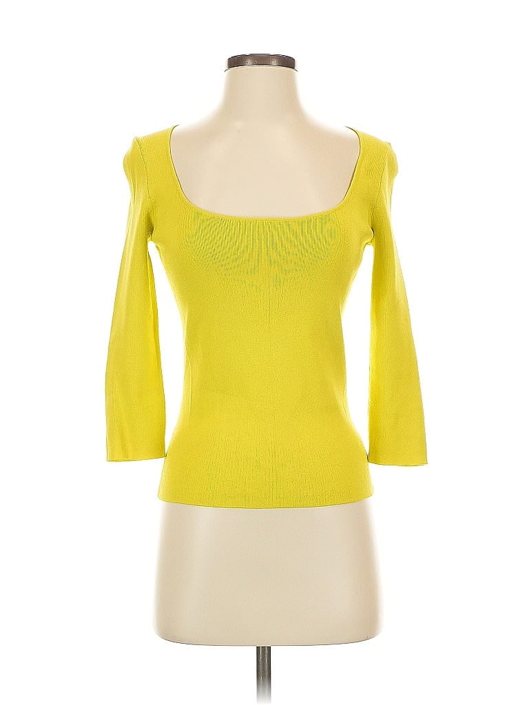 Pre-owned Dana Buchman 3/4 Sleeve Top Yellow Sweetheart Neckline Tops